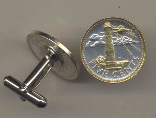 Unique 2-Toned Gold on Silver Barbados Light house,  Coin Cufflinks