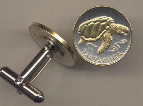 Unique 2-Toned Gold on Silver  Cape Verde Sea Turtle,  Coin Cufflinks