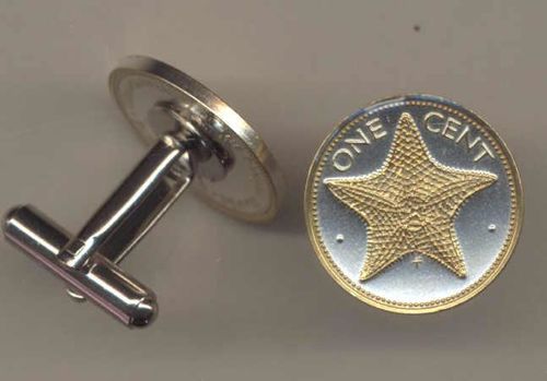 Unique 2-Toned Gold on Silver Bahamas  Starfish ,  Coin Cufflinks