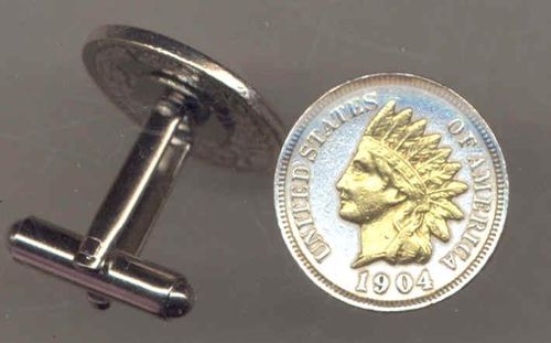2-Toned Gold on Silver Old  U.S. Indian head penny cufflinks