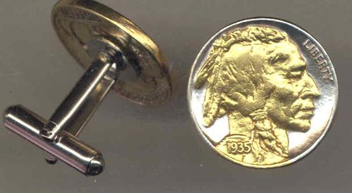 2-Toned Gold on Silver Old  U.S. Indian head nickel cufflinks