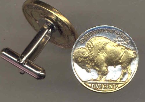 2-Toned Gold on Silver Old  U.S. Buffalo nickel cufflinks