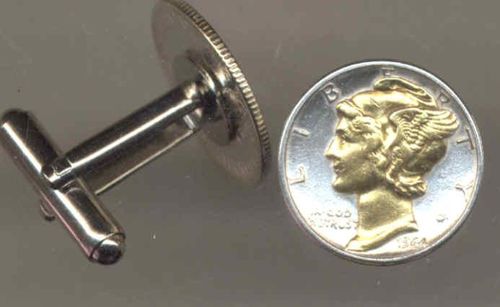 2-Toned Gold on Silver Old  U.S. Mercury dime cufflinks