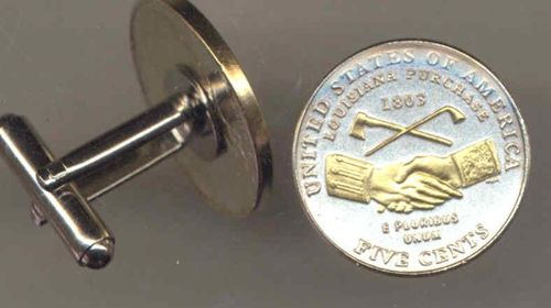 2-Toned Gold on Silver  2004 Peace nickel cufflinks