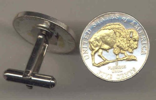 2-Toned Gold on Silver New Bison nickel cufflinks