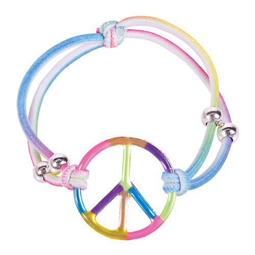 7"" Elastic Rainbow Peace Bracelet Case Pack 12