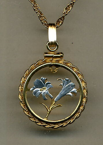 Stunning Bermuda Lily  - GOLD & SILVER coin cut outs  IN Gold Filled Bezels