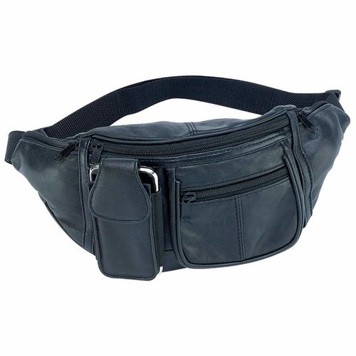 Embassy&trade; Solid Genuine Lambskin Leather 6-Pocket Waist Bag