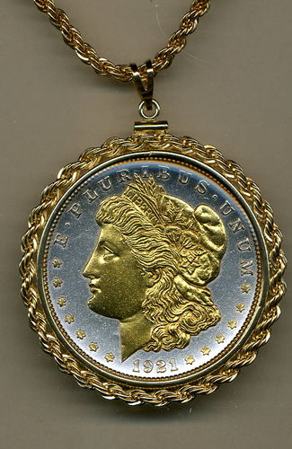 Gorgeous Old U.S. Morgan silver dollar - Highlighted in pure Gold - Specially Framed