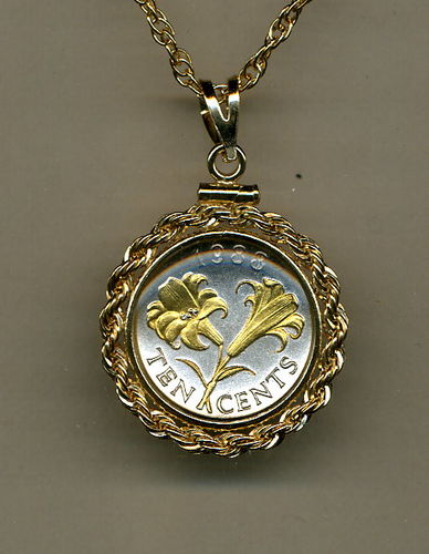 Gorgeous Bermuda 10 cent coin - Highlighted in pure Gold - Specially Framed