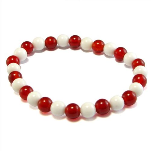 Natural Red and White Agate Tridacna Bracelet - 8 mm diameter