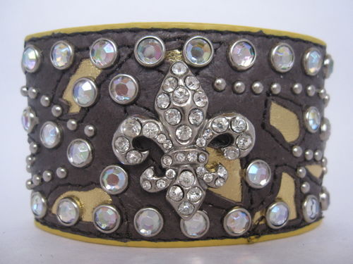Leather Fleur De Lis Studded Bracelet/Cuffs Case Pack 12
