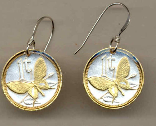 Gorgeous 2-Toned Gold on Silver New Guinea  Butterfly  Coin Earrings