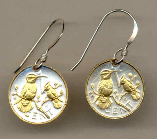 Gorgeous 2-Toned  Gold on Silver Virgin Is. Hummingbirds  Coin Earrings