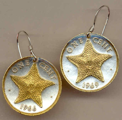 Gorgeous 2-Toned  Gold on Silver Bahamas  Starfish  Coin Earrings