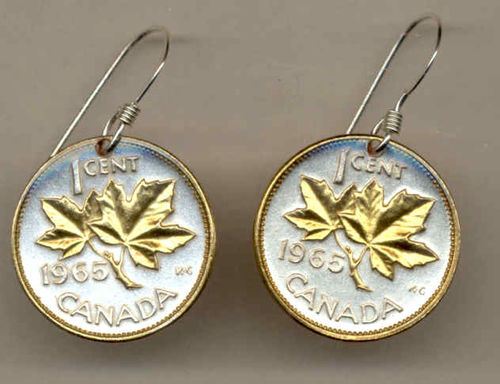 Gorgeous 2-Toned  Gold on Silver Canadian  Maple leaf  Coin Earrings