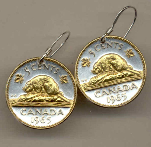 Gorgeous 2-Toned  Gold on Silver Canadian  Beaver  Coin Earrings