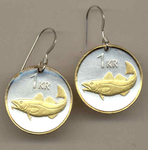 Gorgeous 2-Toned    Gold on Silver  Iceland Codfish   Coin Earrings