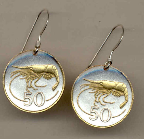 Gorgeous 2-Toned    Gold on Silver  Iceland Shrimp   Coin Earrings