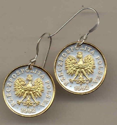 Gorgeous 2-Toned   Gold on Silver Polish penny size   Eagle with crown  Coin Earrings