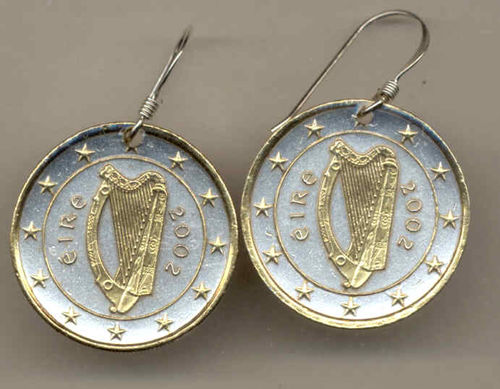Gorgeous 2-Toned    Gold on Silver  Ireland Harp   Coin Earrings