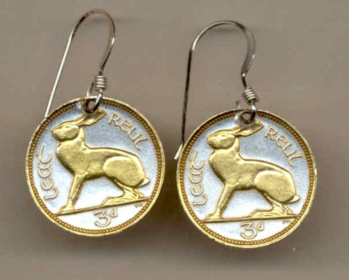 Gorgeous 2-Toned   Gold on Silver Irish  Rabbit  Coin Earrings