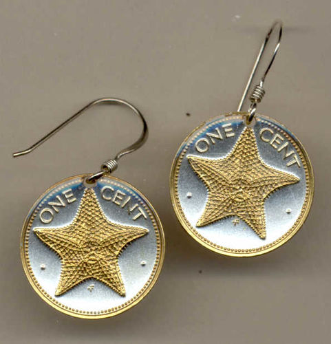 Gorgeous 2-Toned  Gold on Silver Bahamas  Starfish  Coin Earrings