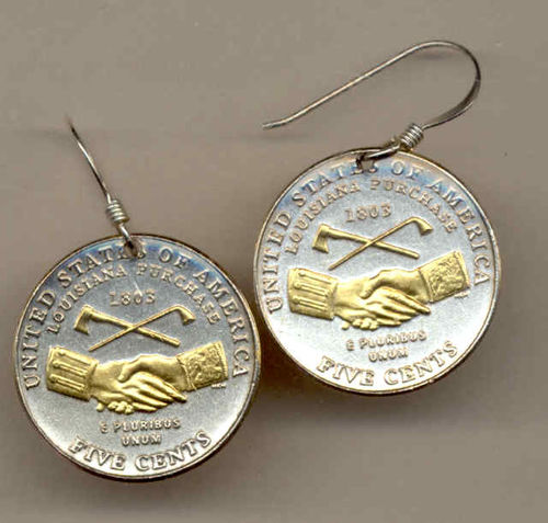 2-Toned Gold on Silver  U.S. Peace medal  nickel  Earrings
