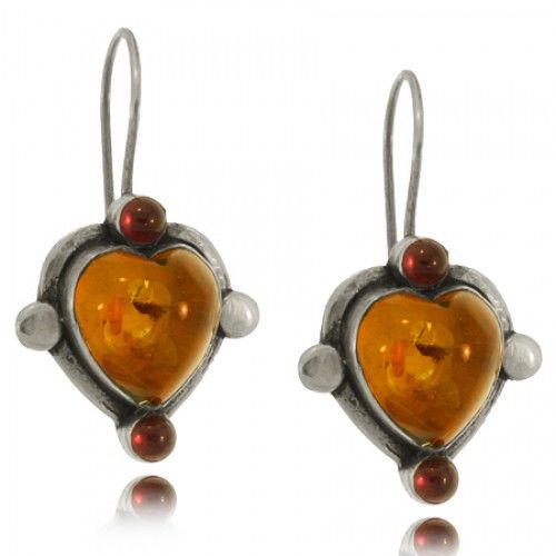 Amber Heart Earrings Sterling Silver Russian Baltic New