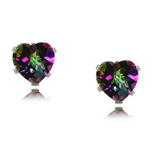 Mystic Fire Topaz Earrings Heart Shaped Studs Silver