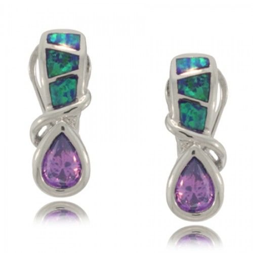 Opal Amethyst Earrings Sterling Silver Omega Clip Pear
