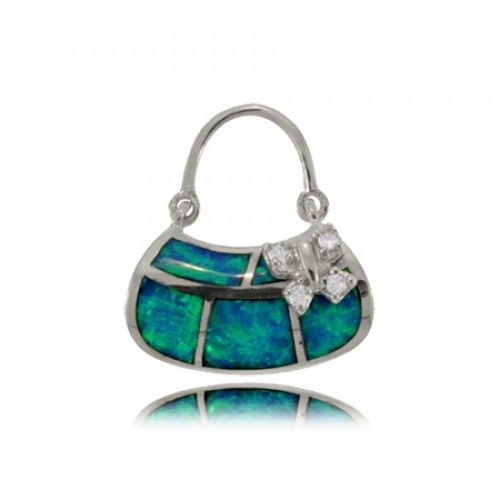 Blue Opal Purse Pendant Sterling Silver Ladies New