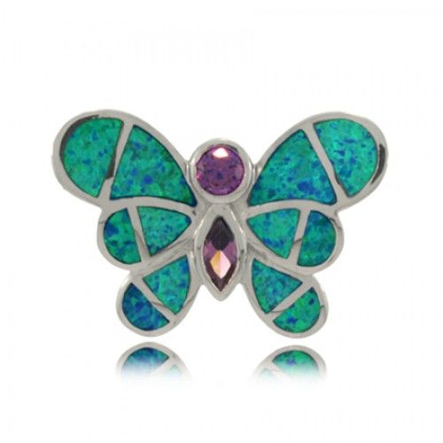 Butterfly Opal Pendant W/ Purple and Clear Cubic Zirconia - Ladies