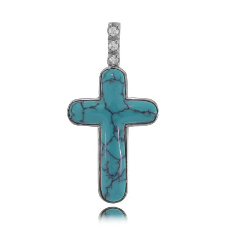 Cross Pendant W/ Turquoise Sterling Silver Ladies New