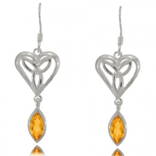 Citrine Trinity Knot Earrings Silver Ladies Dangles New