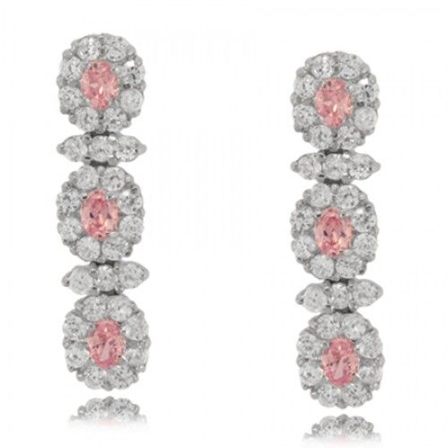 Flower Pink Stone Earrings Sterling Silver Ladies Post