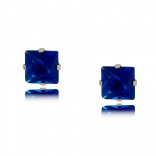 Princess Sapphire Cz Stud Earrings Sterling Silver Post