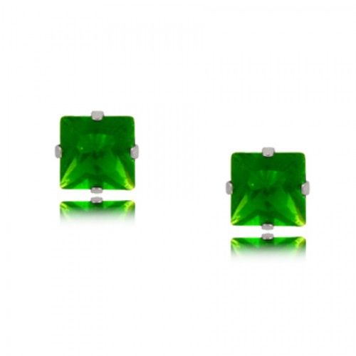 Green Princess Cz Stud Earrings Silver Girls or Ladies