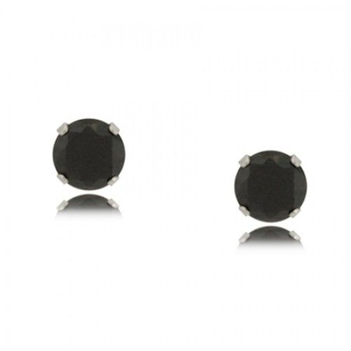 Stud Earrings - Black Cz in Sterling Silver Round Shape