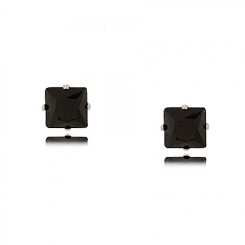 Black Princess Cz Stud Earrings Silver Girls or Ladies