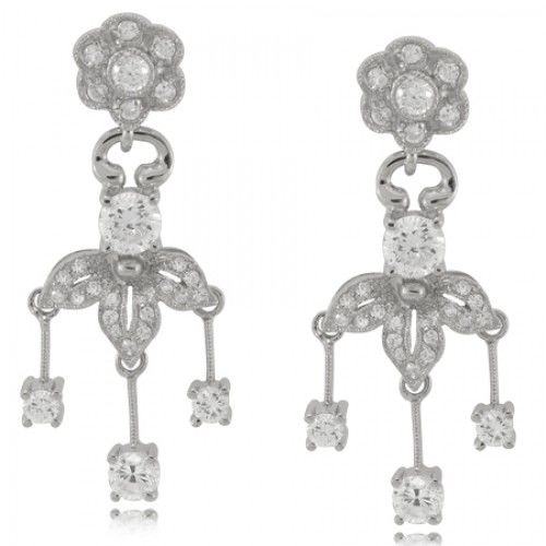 Flower Chandelier Earrings Sterling Silver Cz Ladies