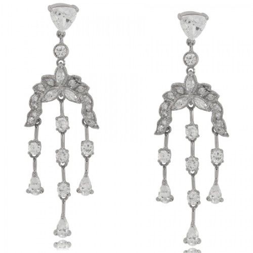 Dangle Earrings in Sterling Silver W/ Clear Cz Stones