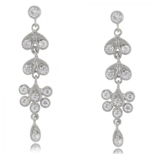 Cubic Zirconia Paisley Earrings Sterling Silver Dangles