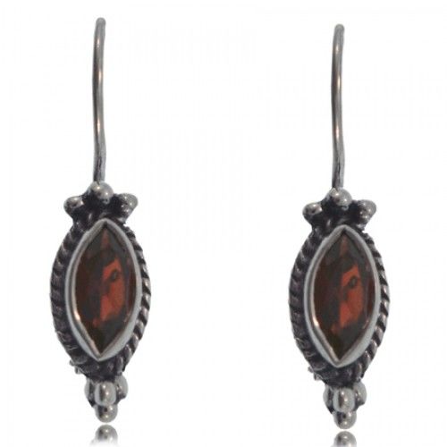 Garnet Dangle Earrings Sterling Silver Marquise Stones