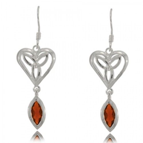 Garnet Trinity Knot Earrings Silver Ladies Dangles New