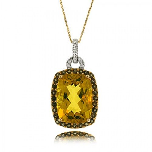 Lemon Quartz Pendant with Diamonds in 10k Yellow Gold