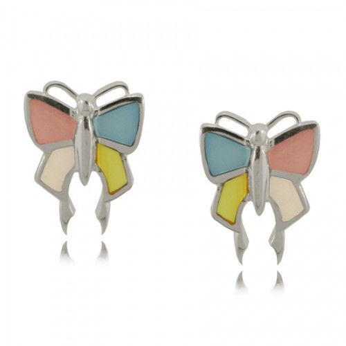 Butterfly Pearl Earrings Silver Mother of Pearl Colored