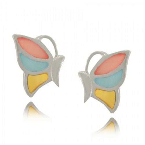 Butterfly Pearl Earrings Silver Studs Colored Profile