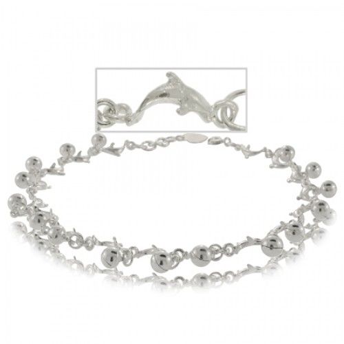 Dolphin Anklet Sterling Silver W/ Chime Balls Ladies