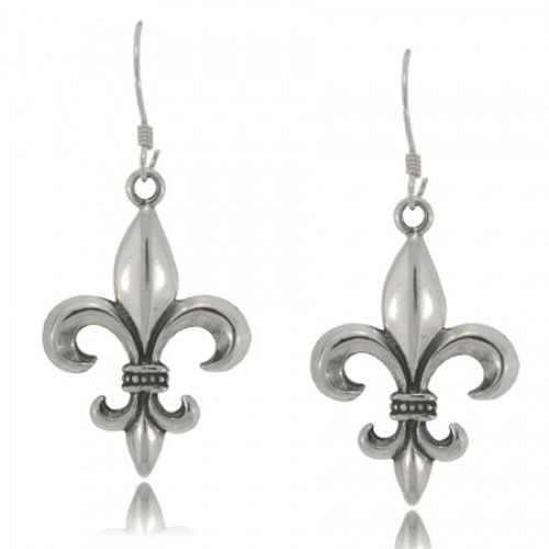 Sterling Silver Fleur De Lis Dangle Earrings Silver New